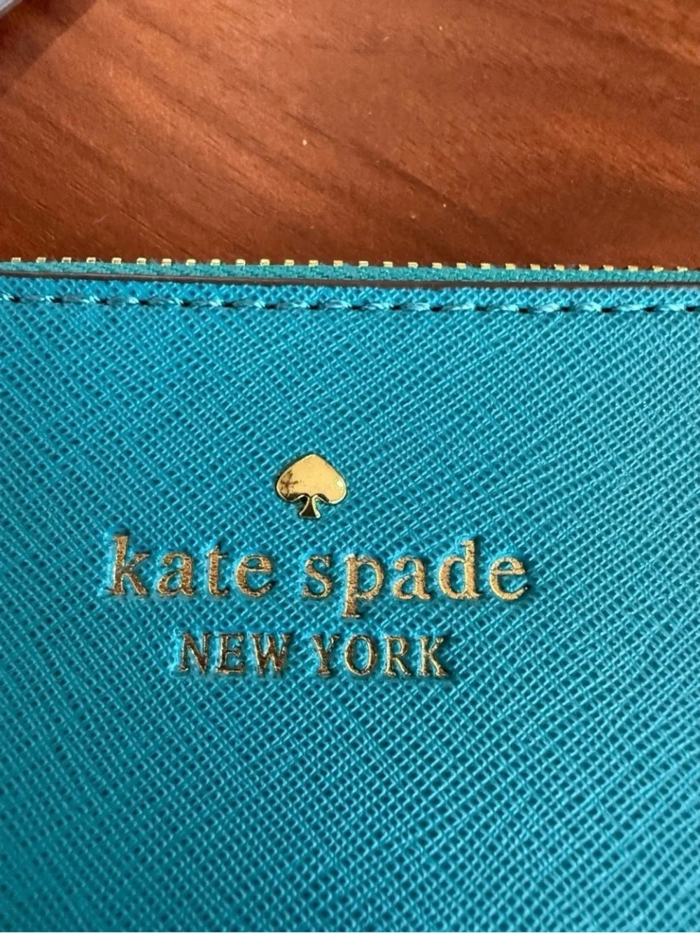 kate spade teal saffiano zip card holder wallet